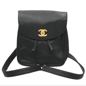 CHANEL Caviar Leather Turnlock Chain Backpack Bag Black